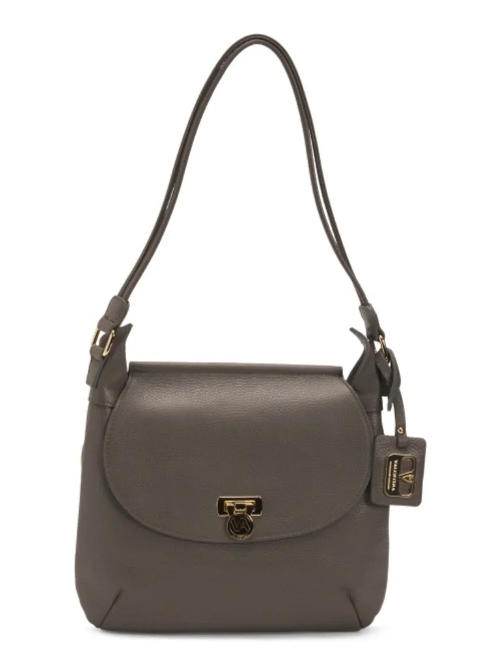 VALENTINA Made In Italy Leather Saddle Bag With Flap Over Closure In Mud Color
